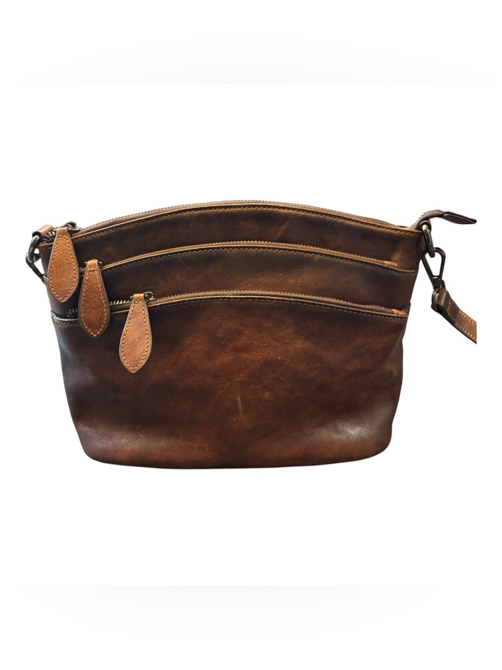 HESHE Brown Multi-Zip Crossbody Bag Adjustable Strap